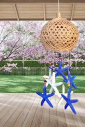 Rüzgar Çanı Jüt ip Hasır Top Kafesli Led Işıklı Lamba Marin Deniz Yıldızı thumbnail 7