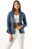 Kadın Uzun Kollu Tek Düğmeli Jean Ceket Mavi - 3