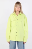 Kadın Oversize Jean Gömlek Neon Yeşil - 8