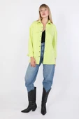 Kadın Oversize Jean Gömlek Neon Yeşil - 6
