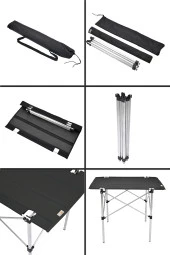 Exent 70x50 cm Tekstil Kamp Masası, Piknik, bahçe balkon plaj masası, Katlanır Taşıma çantalı-SİYAH - 4