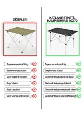 Exent 70x50 cm Tekstil Kamp Masası, Piknik, bahçe balkon plaj masası, Katlanır Taşıma çantalı-SİYAH - 5