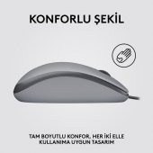 Logitech M110 Sessiz Tam Boyutlu Kablolu Usb-A Bağlantılı Optik Mouse - Gri - 3
