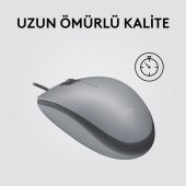 Logitech M110 Sessiz Tam Boyutlu Kablolu Usb-A Bağlantılı Optik Mouse - Gri - 6