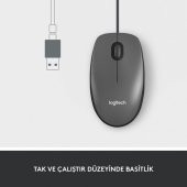 Logitech M100 Kablolu 1.000 Dpi USB Optik Mouse - Siyah - 3