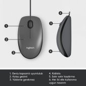 Logitech M100 Kablolu 1.000 Dpi USB Optik Mouse - Siyah - 6