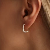 Taşlı Altın Halka Küpe Kare Form 1.5 cm thumbnail 2