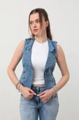 Kadın Taşlı Slim Fit Yelek - 5