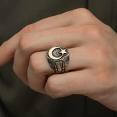 Ayyıldız Motifli 925 Gümüş Erkek Yüzük thumbnail 7