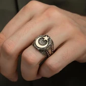 Ayyıldız Motifli 925 Gümüş Erkek Yüzük thumbnail 6