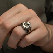 Ayyıldız Motifli 925 Gümüş Erkek Yüzük thumbnail 5