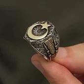 Ayyıldız Motifli 925 Gümüş Erkek Yüzük thumbnail 8