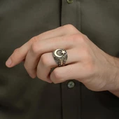 Ayyıldız Motifli 925 Gümüş Erkek Yüzük thumbnail 4