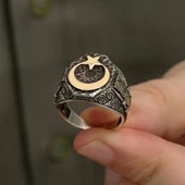 Ayyıldız Motifli 925 Gümüş Erkek Yüzük thumbnail 9