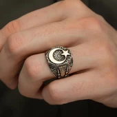 Ayyıldız Motifli 925 Gümüş Erkek Yüzük thumbnail 3