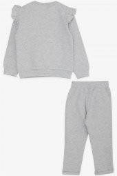 Kız Çocuk Eşofman Takımı Icıklı Simli Yazı Baskılı , Açık Gri Melanj thumbnail 2