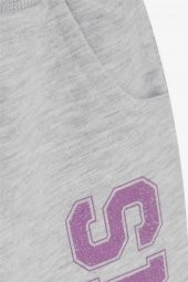 Kız Çocuk Eşofman Takımı Icıklı Simli Yazı Baskılı , Açık Gri Melanj thumbnail 6