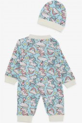 Kız Bebek Tulum Unicorn Desenli Gökyüzü Temalı , Açık Mavi - 2