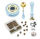 Davetiye Mum Mühürü Uygulama Seti Mavi Renk K3G Kalp 3 Gül - 1