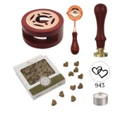 Davetiye Mum Mühürü Uygulama Seti Kahverengi 943 Çifte Kalp thumbnail 1