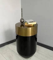 Dekoratif Eskitme Darbuka Parlak Siyah Sehpa 70cm thumbnail 1