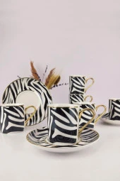 Digithome Kosova Porselen 6’lı Kahve Fincan Takımı Siyah Beyaz - KGP-094 - 1