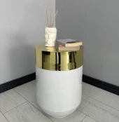 Dekoratif Gold Darbuka Parlak Beyaz Sehpa 60cm thumbnail 1