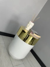 Dekoratif Gold Darbuka Parlak Beyaz Sehpa 60cm thumbnail 2