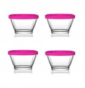 Lav kapaklı cam saklama kabı 4 lü cam kahvaltılık 315cc def226 - 1