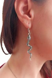 Yılan Küpe ve Ahtapot Yüzük Gümüş Kaplama El Yapımı Özel Kadın Seti - 3