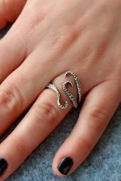 Yılan Küpe ve Ahtapot Yüzük Gümüş Kaplama El Yapımı Özel Kadın Seti - 6