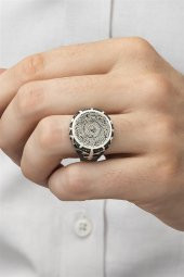 İnşirah Suresi Yazılı Taşsız 925 Gümüş Erkek Yüzük - 4