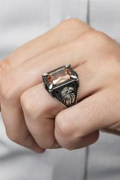 Dikdörtgen Kartal Motifli Sitrin Taşlı 925 Gümüş Erkek Yüzük thumbnail 1