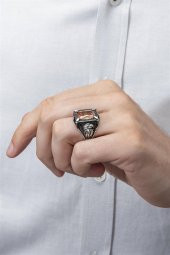 Dikdörtgen Kartal Motifli Sitrin Taşlı 925 Gümüş Erkek Yüzük thumbnail 2