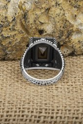 Dikdörtgen Kartal Motifli Siyah Taşlı 925 Gümüş Erkek Yüzük thumbnail 9
