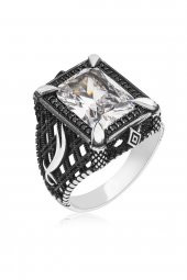 Dikdörtgen Zülfikar Motifli Zirkon Taşlı 925 Gümüş Erkek Yüzük thumbnail 2