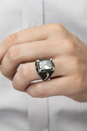 Dikdörtgen Zülfikar Motifli Zirkon Taşlı 925 Gümüş Erkek Yüzük thumbnail 3