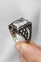 Dikdörtgen Zülfikar Motifli Zirkon Taşlı 925 Gümüş Erkek Yüzük thumbnail 7