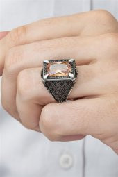 Dikdörtgen Zülfikar Sitrin Taşlı 925 Gümüş Erkek Yüzük thumbnail 1