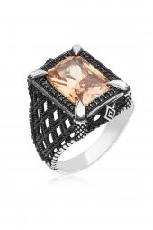 Dikdörtgen Zülfikar Sitrin Taşlı 925 Gümüş Erkek Yüzük thumbnail 2