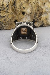 Dikdörtgen Zülfikar Sitrin Taşlı 925 Gümüş Erkek Yüzük thumbnail 6