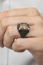 Dikdörtgen Zülfikar Sitrin Taşlı 925 Gümüş Erkek Yüzük thumbnail 7