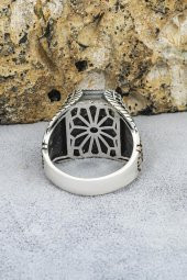 Kartal Motifli Siyah Taşlı 925 Gümüş Erkek Yüzük - 8