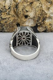 Kartal Motifli Kırmızı Taşlı 925 Gümüş Erkek Yüzük thumbnail 8