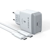 Syrox PD18T Type-C to Type-C Kablolu 18W PD 3A Hızlı Şarj Aleti Set - 1