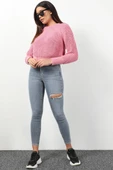 Kadın Yüksek Bel Yırtık Detaylı Skinny Fit Jean Pantolon Mavi thumbnail 3