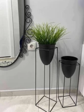 2'li Metal Ayaklı Saksı Çiçeklik Siyah - 3