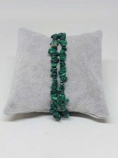 Malakit Taşı İki Sıralı Bileklik Minik Boy 4-6mm Aralığı Şekilsiz 1000 Ayar Gümüş İpli thumbnail 1