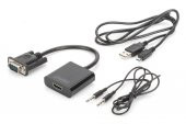 Digitus DA-70473 VGA  -  HDMI Çevirici + Ses (3.5mm), Full HD (1080p), Kablolu, 15 cm, Siyah Renk - 1