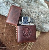 El Yapımı Hakiki Deri Kılıflı Zippo Çakmak - 1